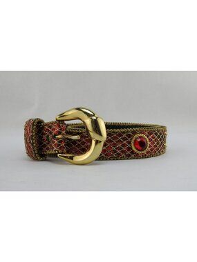 Vintage Elite Fresno California Red Glitter Rhinestone Gold Tone Belt Sz M 90s